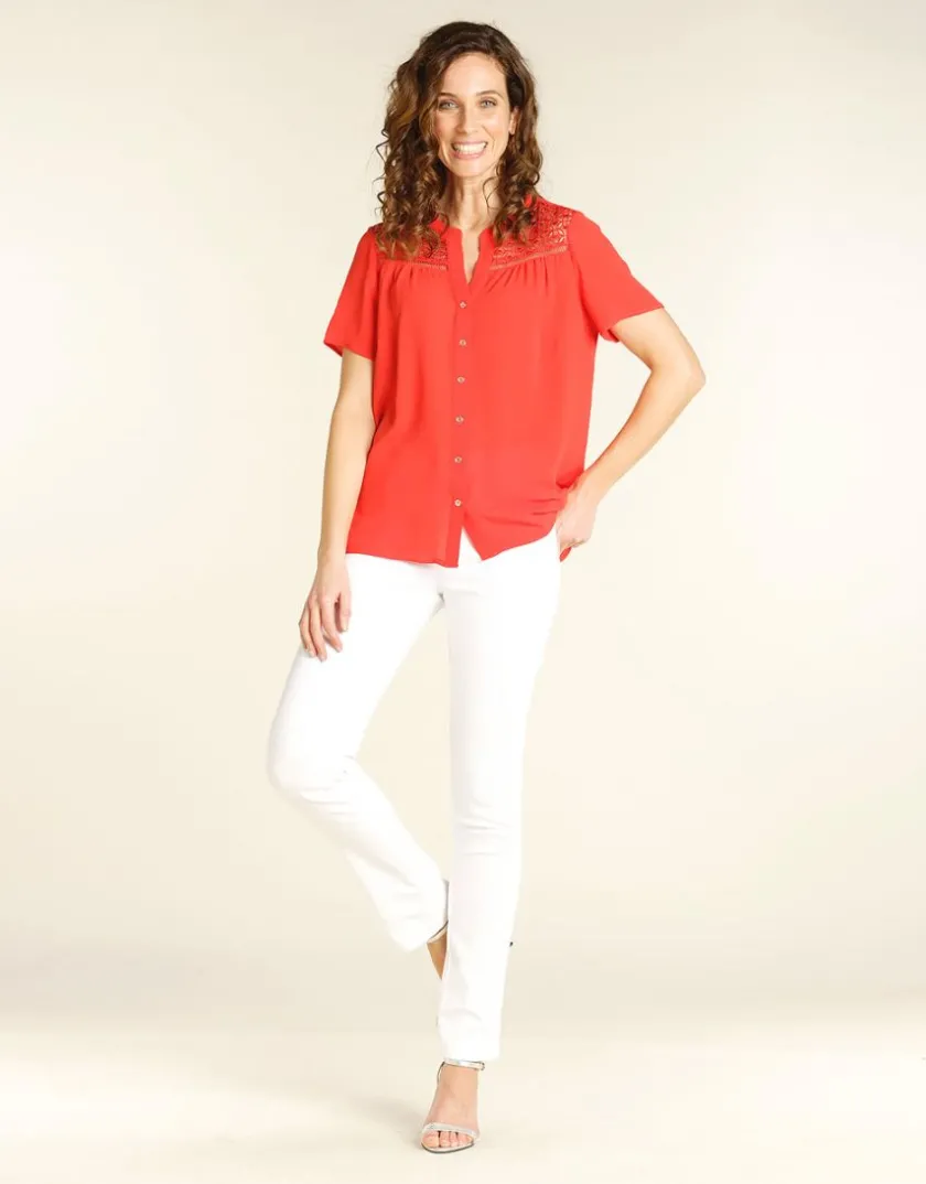 Outlet Chemisier rouge dentelle Chemisiers & Blouses|Hauts