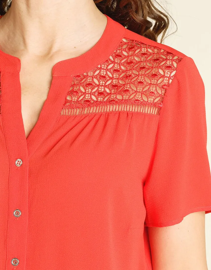 Outlet Chemisier rouge dentelle Chemisiers & Blouses|Hauts