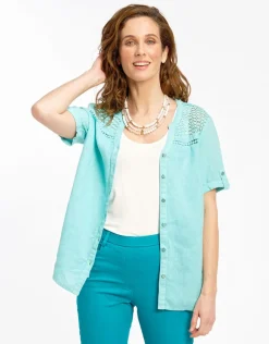 Hot Chemisier vert 100% lin Chemisiers & Blouses|Hauts