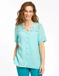 Hot Chemisier vert 100% lin Chemisiers & Blouses|Hauts
