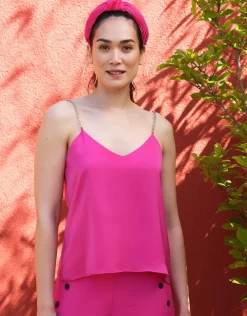 Clearance Débardeur chic satin rose T-shirts|Hauts