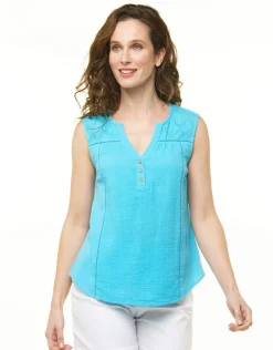 Hot Débardeur coton turquoise T-shirts|Hauts