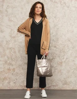 Fashion Gilet long capuche camel Gilets|Maille