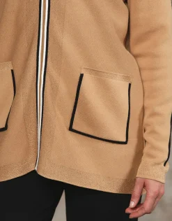 Fashion Gilet long capuche camel Gilets|Maille