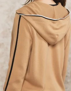 Fashion Gilet long capuche camel Gilets|Maille
