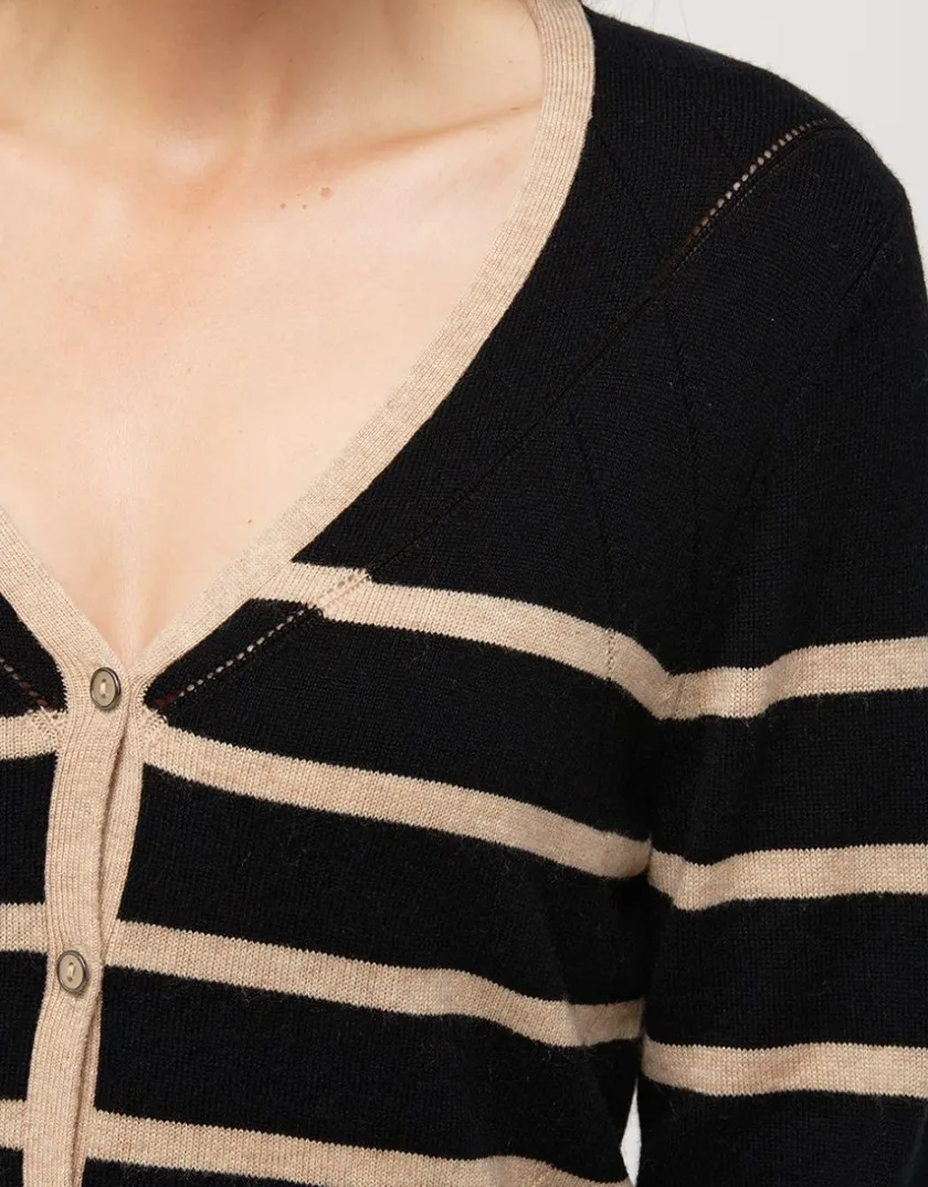 Online Gilet rayé noir beige Gilets|Maille