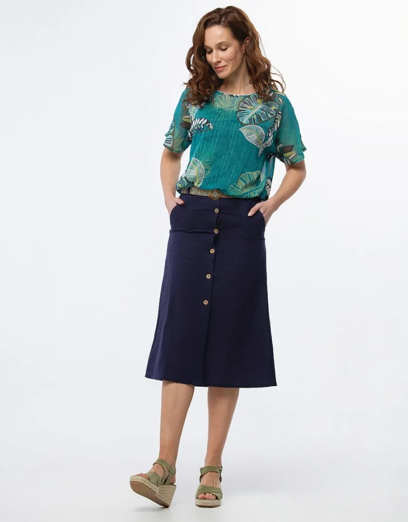 Sale jupe midi lin bleu marine Jupes|Robes & Jupes
