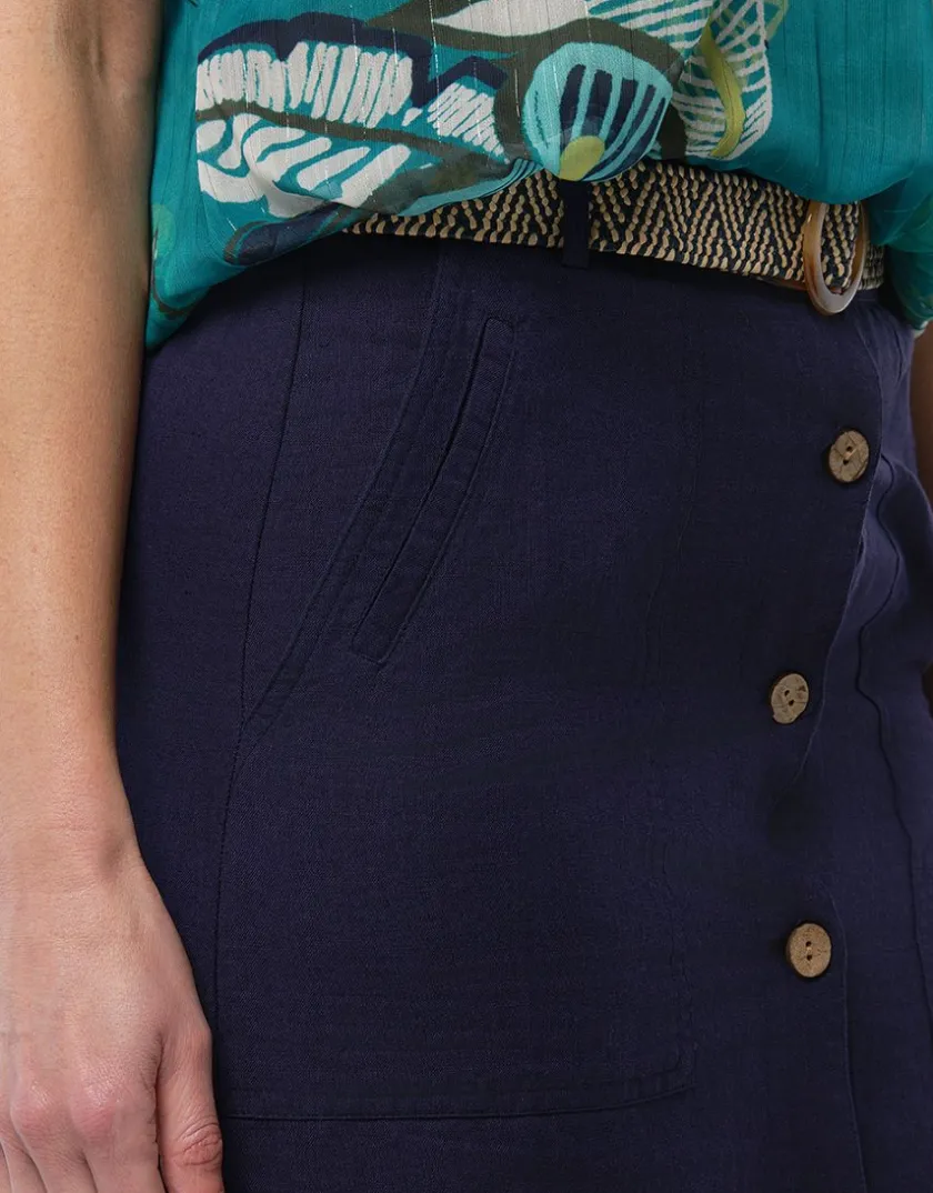 Sale jupe midi lin bleu marine Jupes|Robes & Jupes