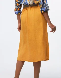 Fashion jupe midi lin ocre Jupes|Robes & Jupes