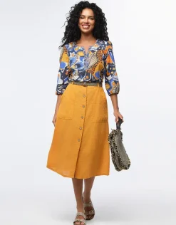 Fashion jupe midi lin ocre Jupes|Robes & Jupes