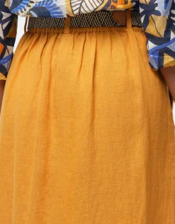 Fashion jupe midi lin ocre Jupes|Robes & Jupes