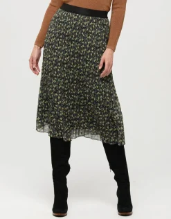 New Jupe plissée floral kaki Jupes|Robes & Jupes