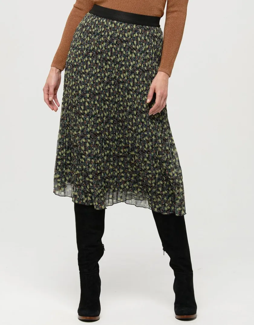 New Jupe plissée floral kaki Jupes|Robes & Jupes