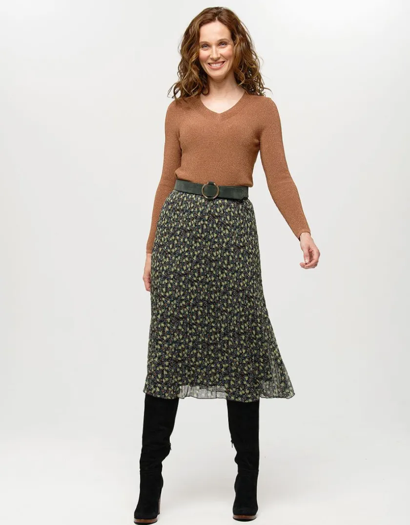 New Jupe plissée floral kaki Jupes|Robes & Jupes