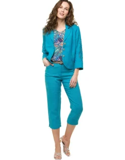 Clearance Pantacourt 100% lin bleu Pantacourts