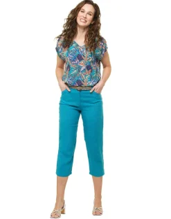 Clearance Pantacourt 100% lin bleu Pantacourts