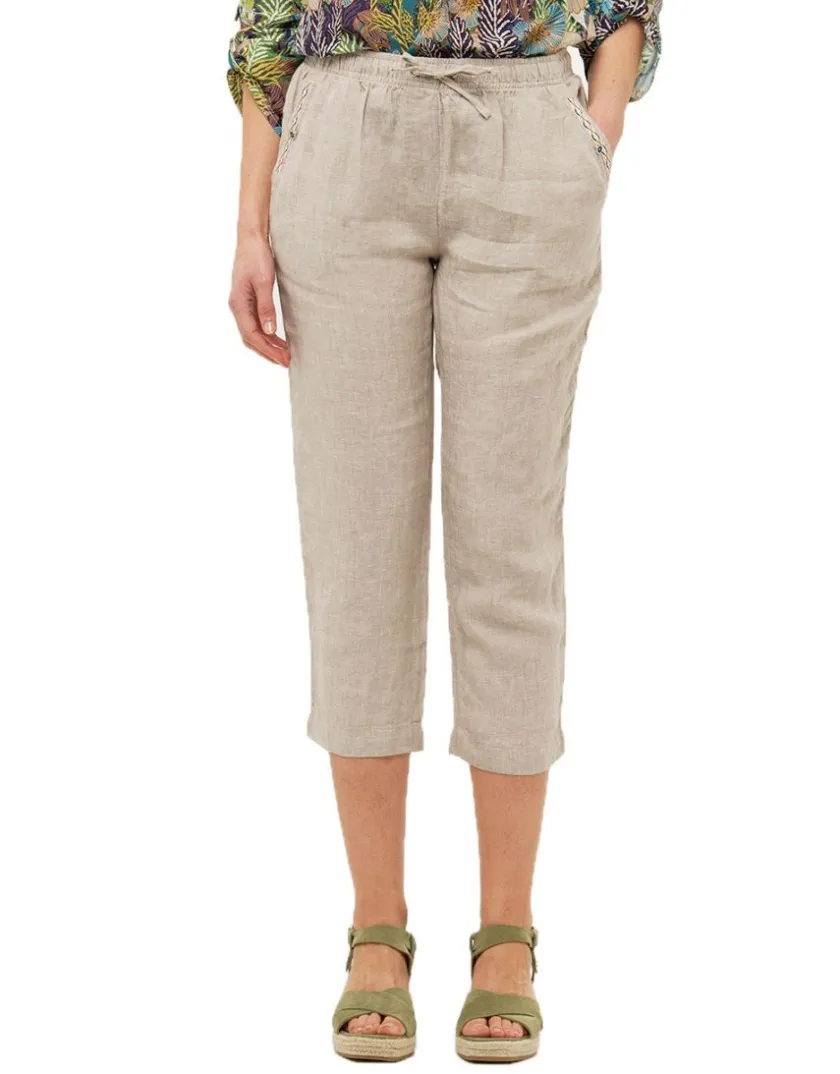 Outlet Pantacourt beige 100% lin Pantacourts