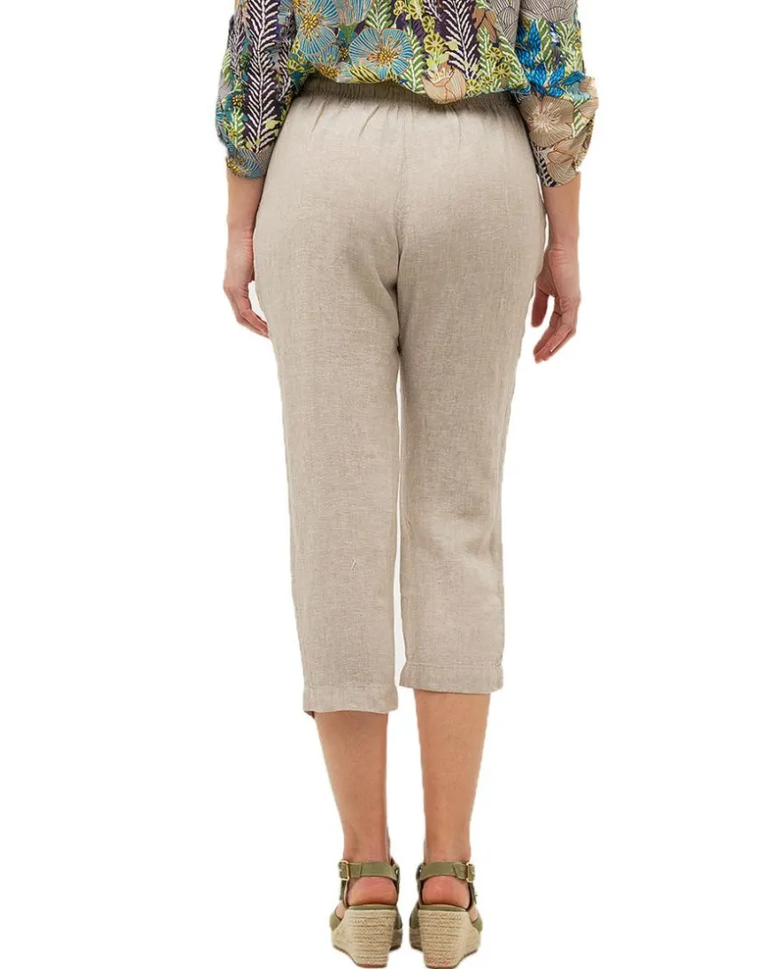 Outlet Pantacourt beige 100% lin Pantacourts