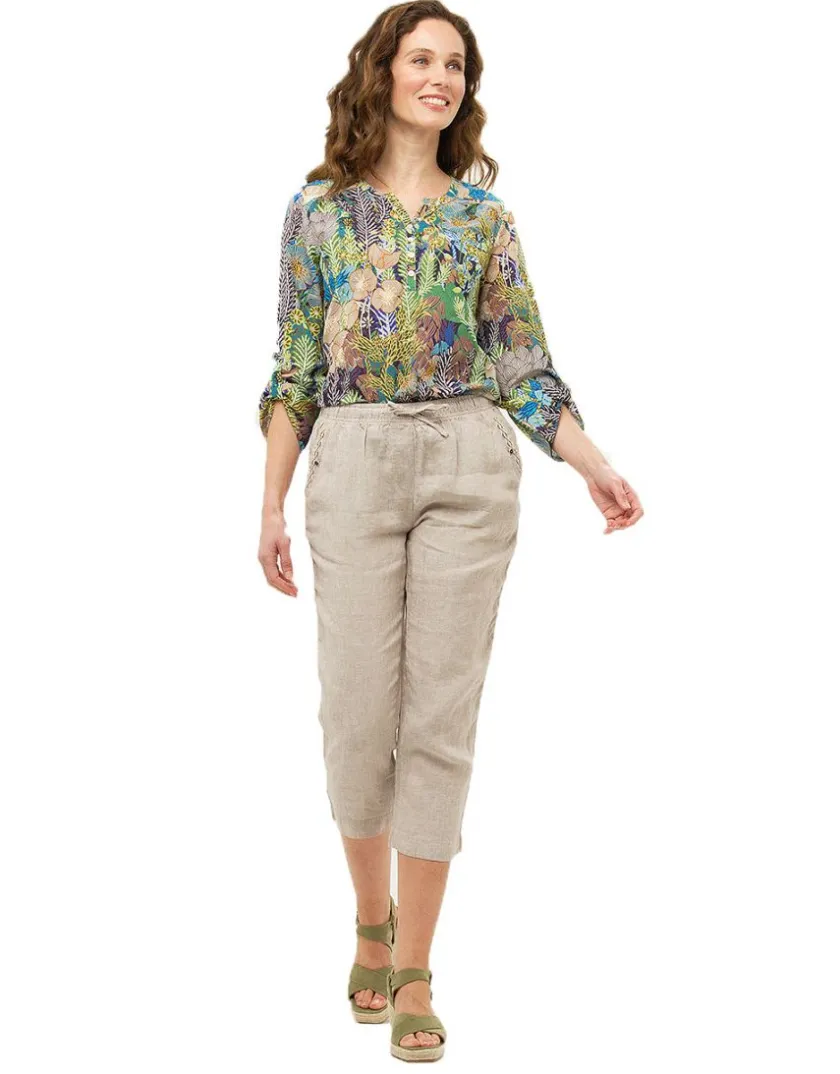 Outlet Pantacourt beige 100% lin Pantacourts