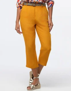 Fashion Pantacourt lin ocre Pantacourts|Pantalons