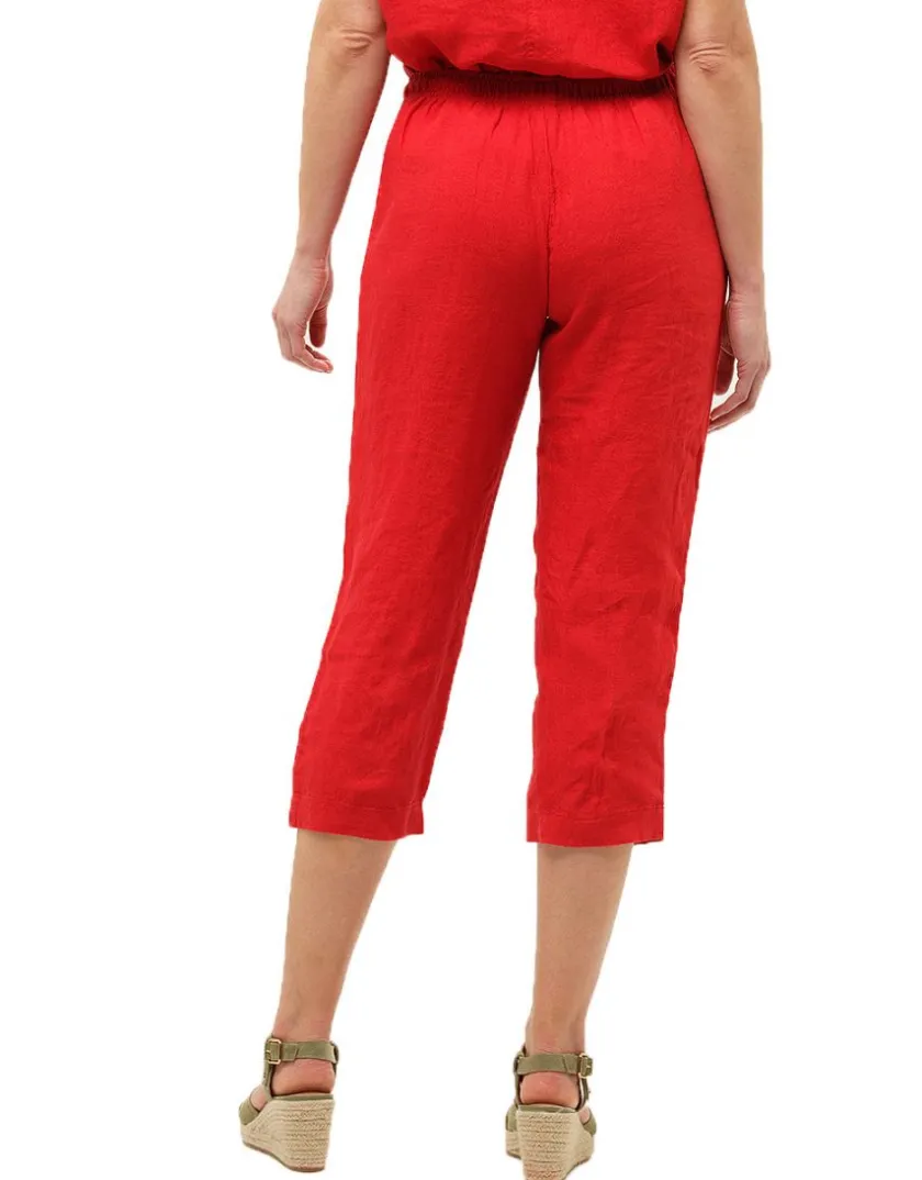 Sale Pantacourt 100%lin rouge Pantacourts