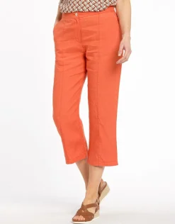 Sale Pantacourt orange en lin Pantacourts