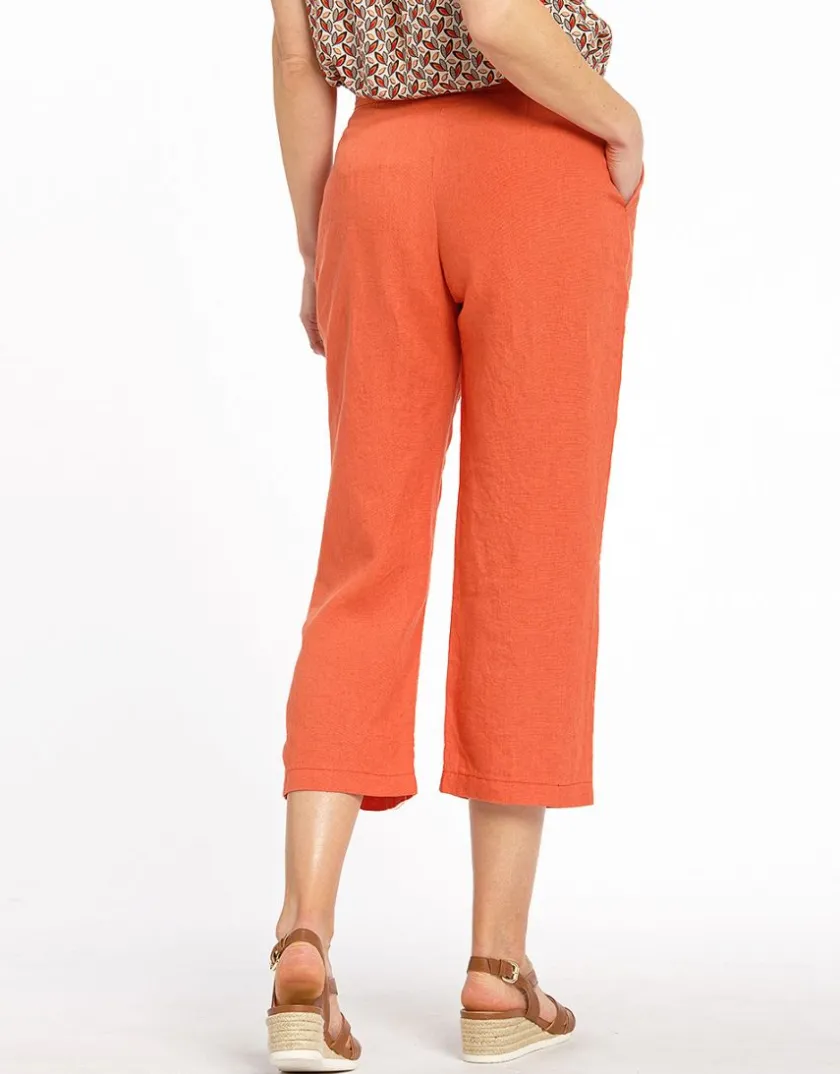 Sale Pantacourt orange en lin Pantacourts