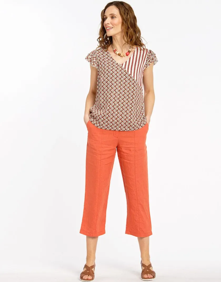 Sale Pantacourt orange en lin Pantacourts