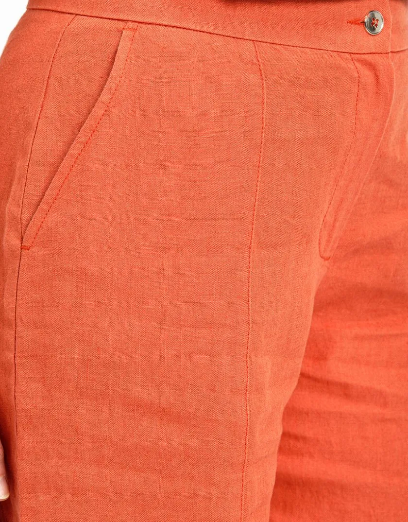 Sale Pantacourt orange en lin Pantacourts