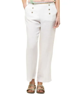 Sale Pantalon 100% lin blanc Larges|Pantalons