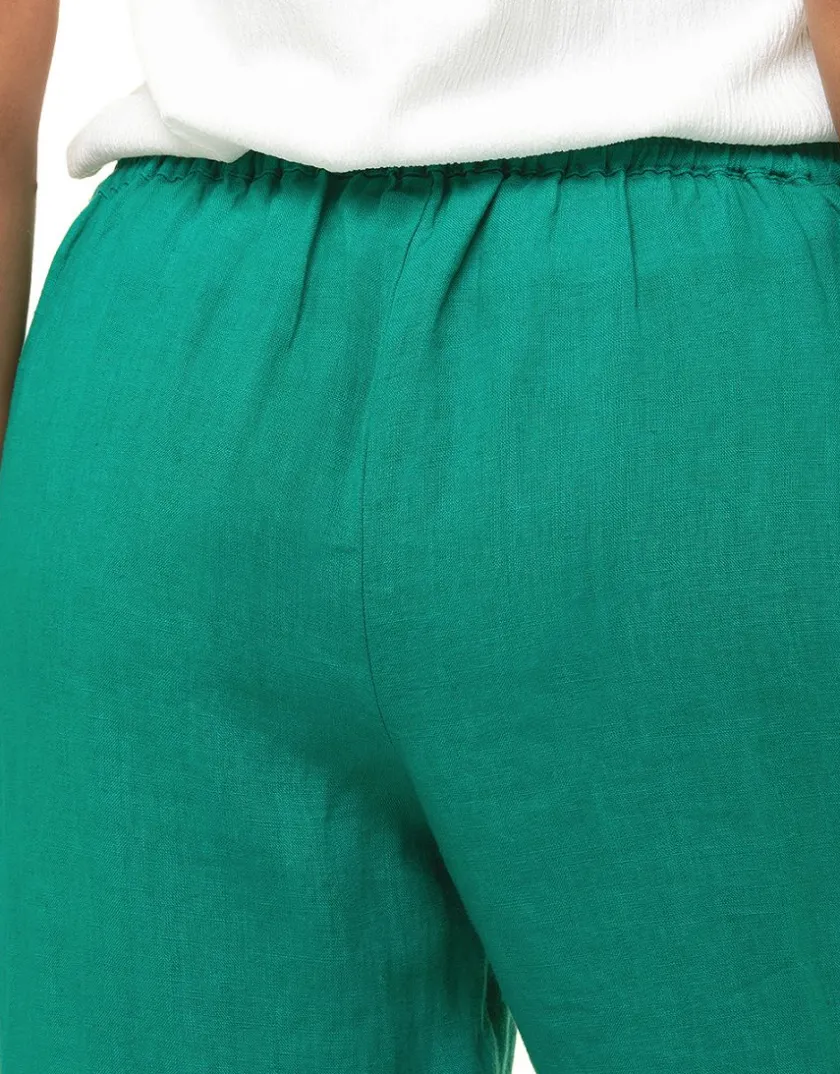 Sale Pantalon 100% lin vert Larges|Pantalons