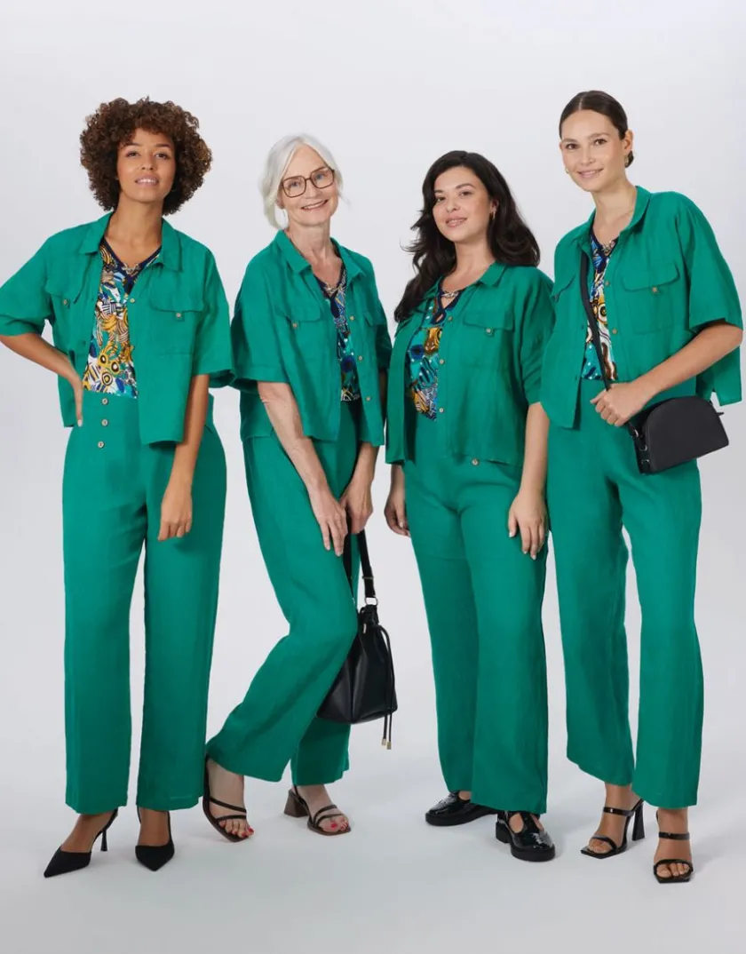Sale Pantalon 100% lin vert Larges|Pantalons