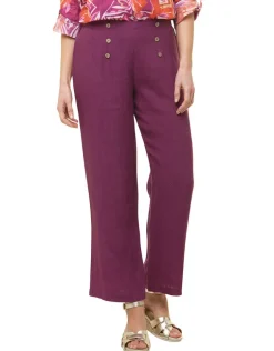 Fashion Pantalon 100% lin violet Larges|Pantalons