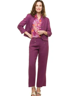 Fashion Pantalon 100% lin violet Larges|Pantalons