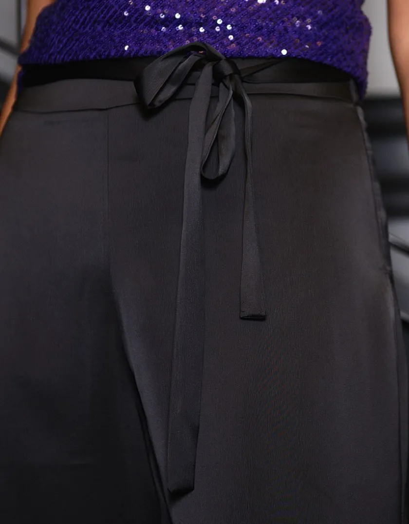 Clearance Pantalon chic satiné noir Larges|Pantalons