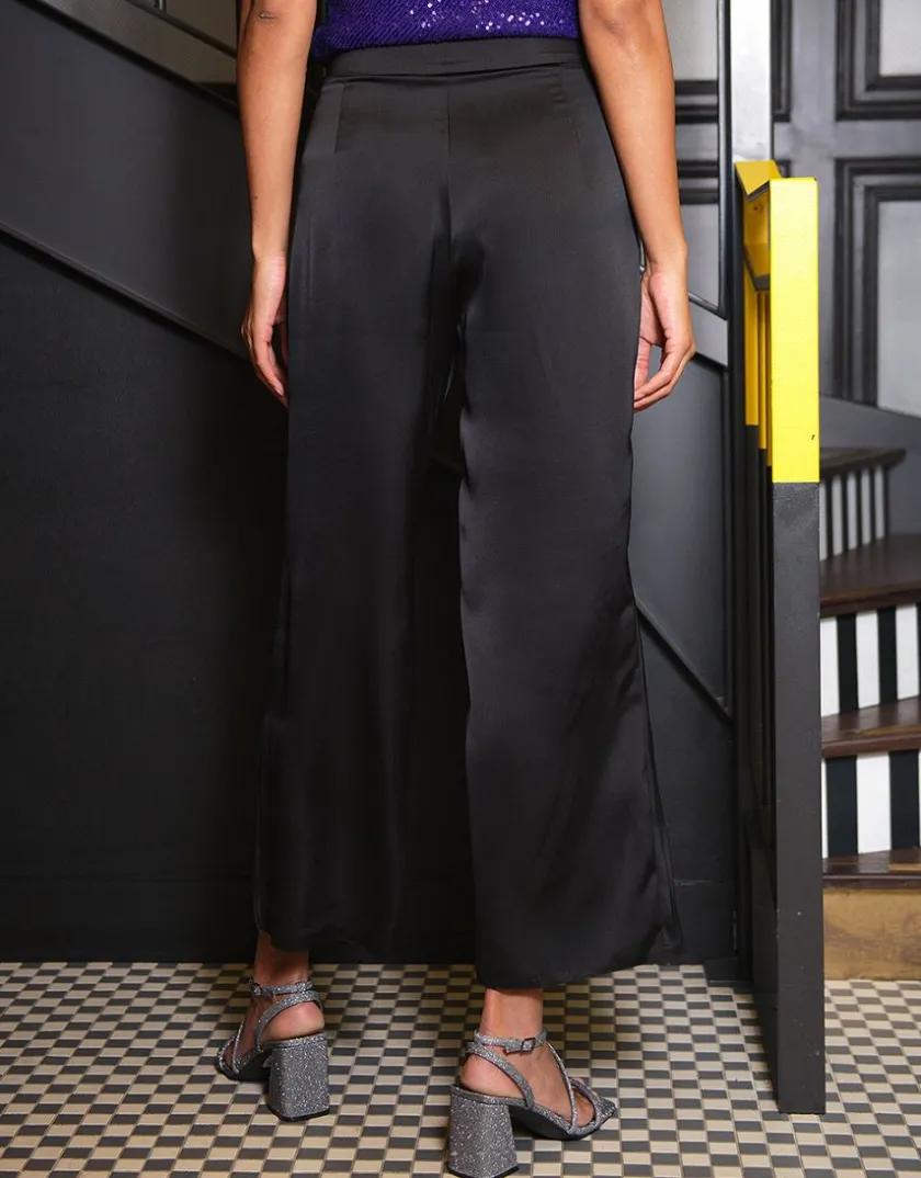 Clearance Pantalon chic satiné noir Larges|Pantalons