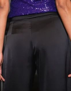 Clearance Pantalon chic satiné noir Larges|Pantalons