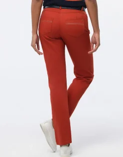 Fashion Pantalon coton terracotta Ajustés|Pantalons