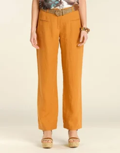 Outlet Pantalon en lin ocre Larges|Pantalons