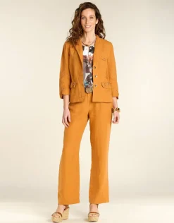 Outlet Pantalon en lin ocre Larges|Pantalons