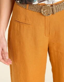 Outlet Pantalon en lin ocre Larges|Pantalons