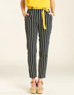 Clearance Pantalon fluide rayé bleu Larges|Ajustés