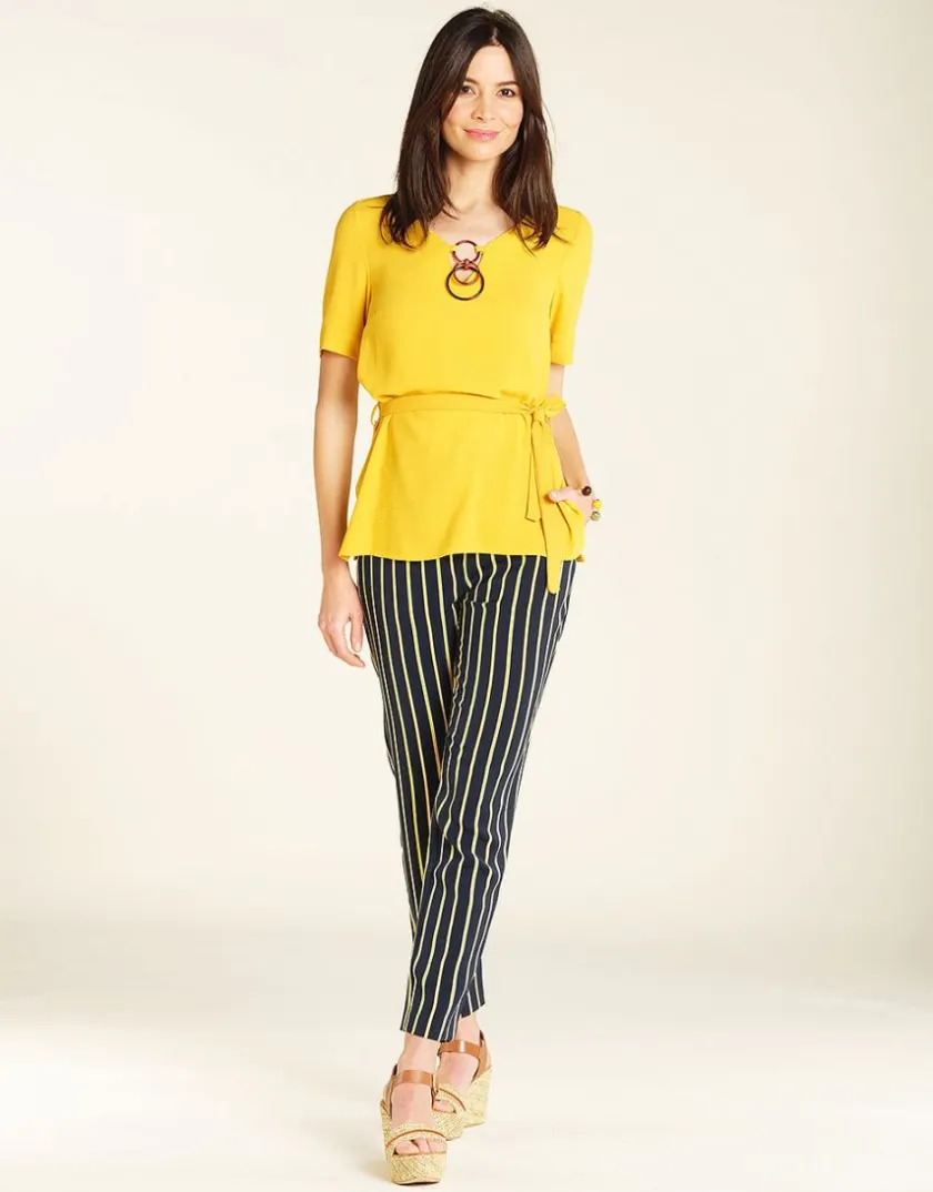 Clearance Pantalon fluide rayé bleu Larges|Ajustés