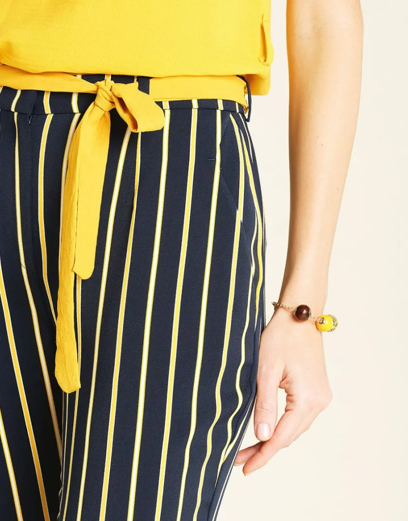 Clearance Pantalon fluide rayé bleu Larges|Ajustés