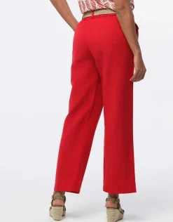 Clearance Pantalon lin rouge 7/8ème Larges|Pantalons