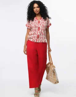 Clearance Pantalon lin rouge 7/8ème Larges|Pantalons