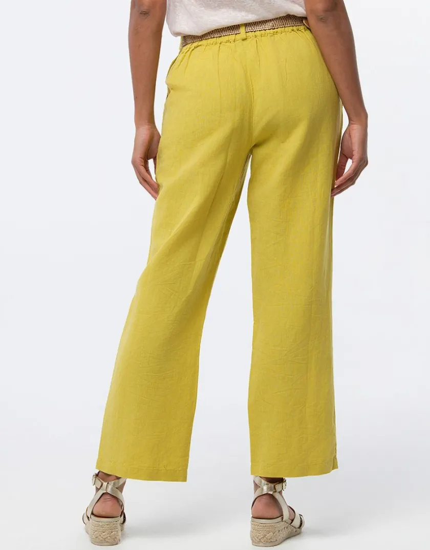 Hot Pantalon lin vert 7/8ème Larges|Pantalons
