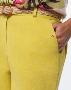 Hot Pantalon lin vert 7/8ème Larges|Pantalons