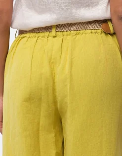 Hot Pantalon lin vert 7/8ème Larges|Pantalons
