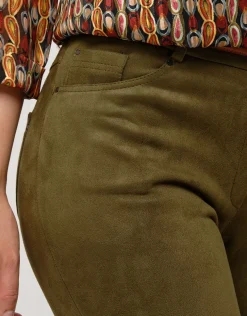Hot Pantalon suédine kaki Slims|Pantalons